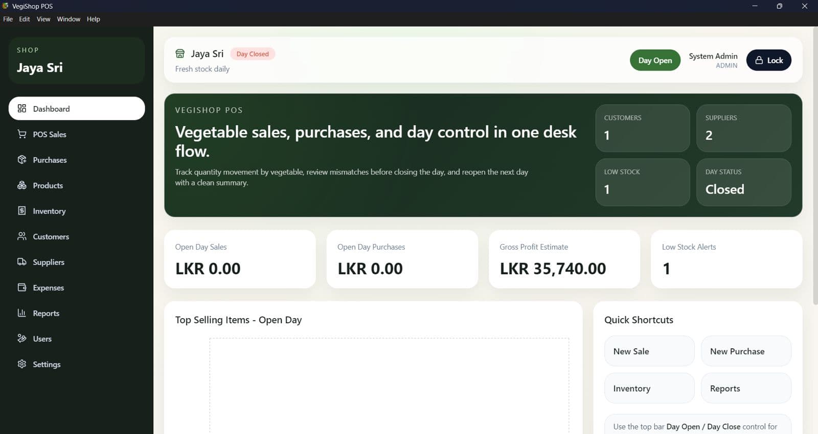 Vegetable Shop POS System interface preview
