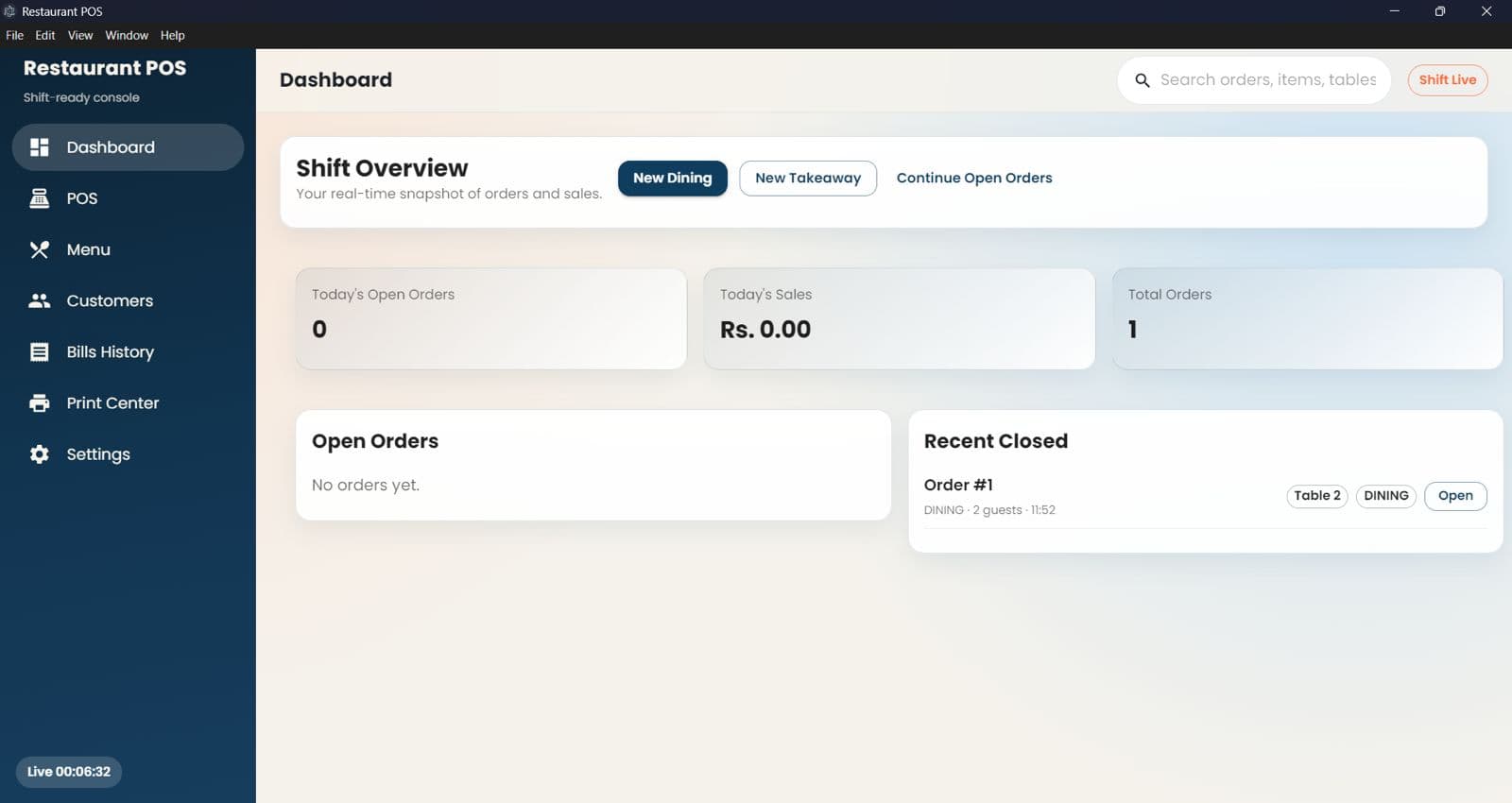 Restaurant POS System interface preview